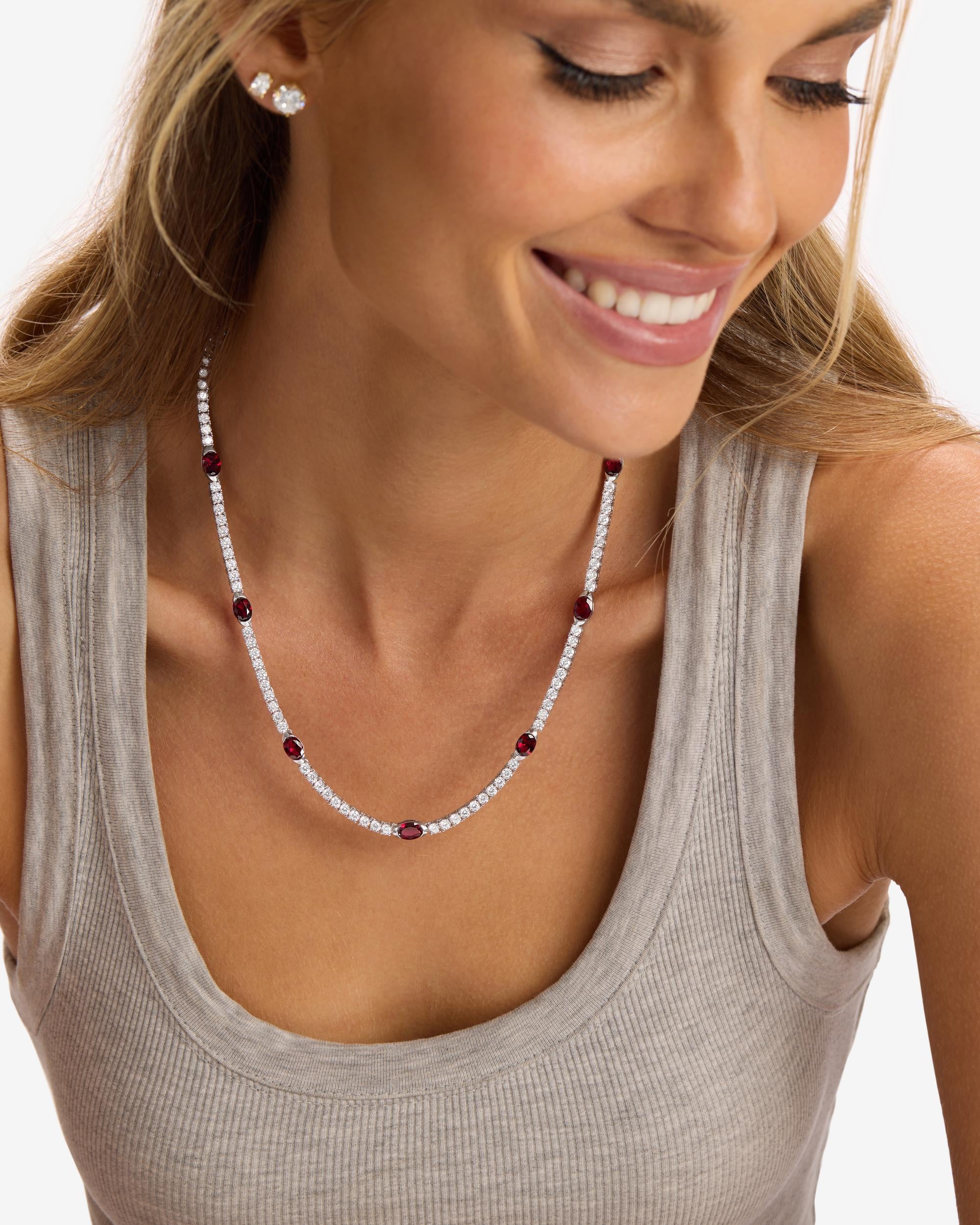 The Maven Tennis Necklace 3mm - Silver|Ruby - Image 6