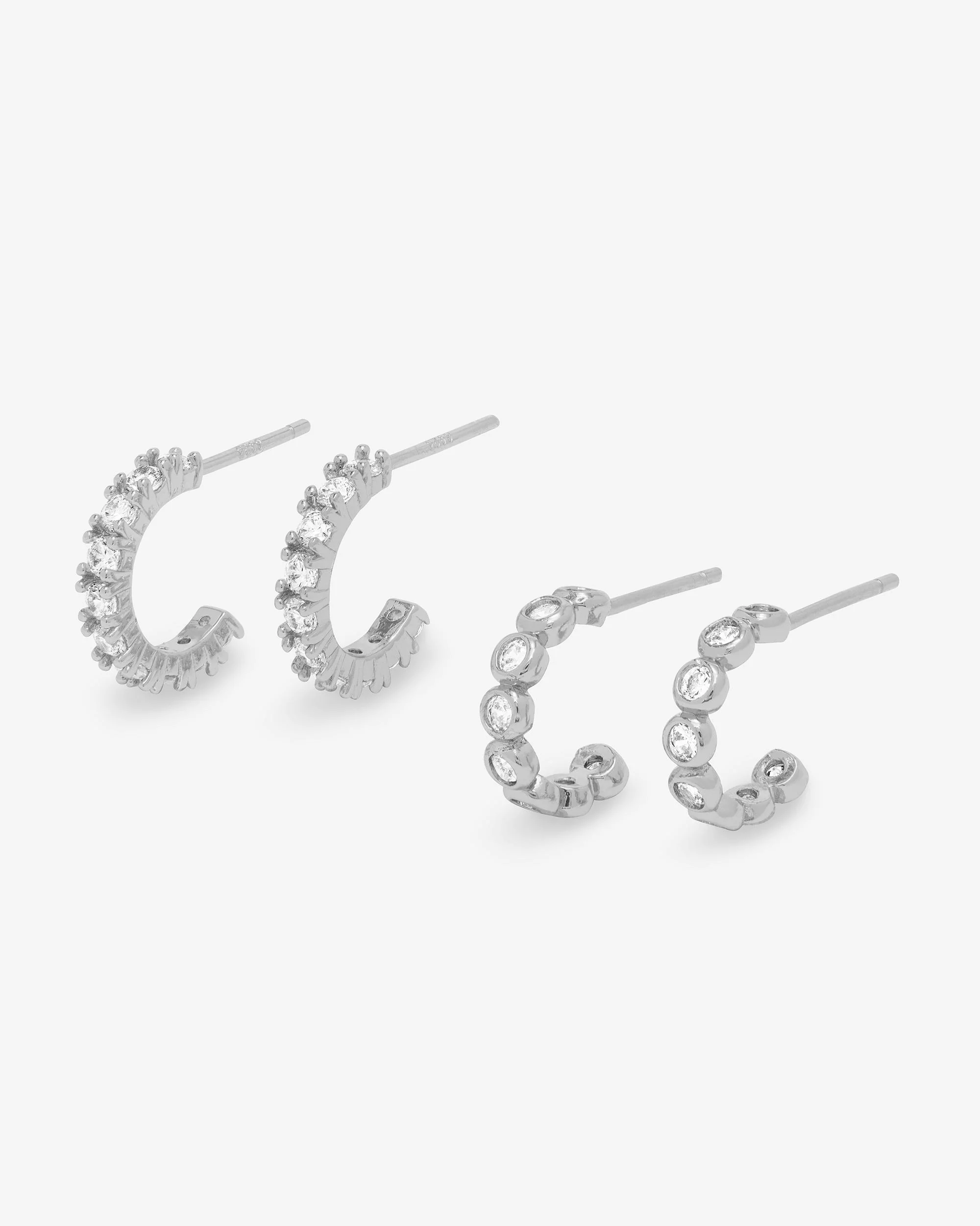 "They're So Cute" Huggie Set - Silver|White Diamondettes - Image 3