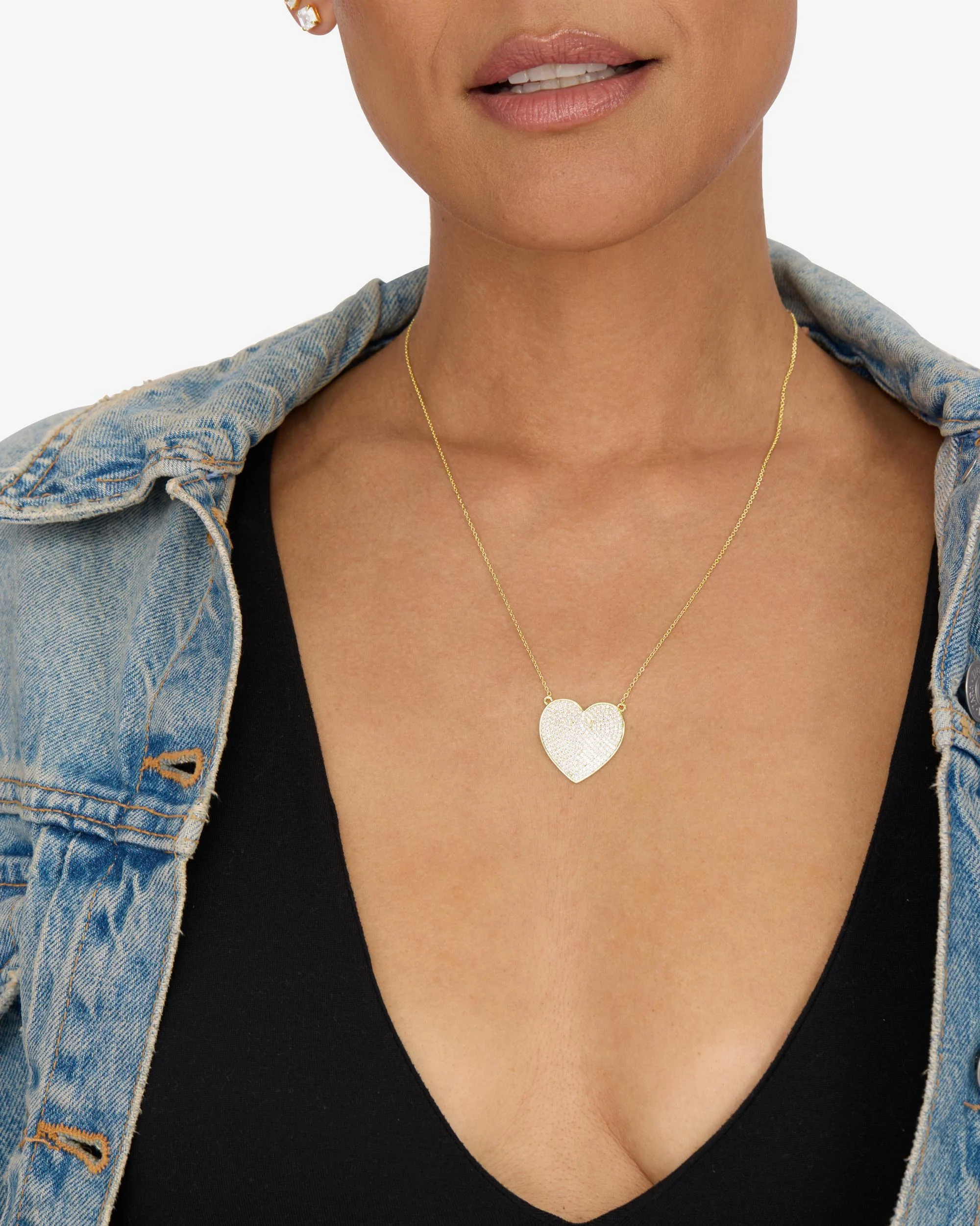 XL You Have My Whole Heart Pavé Necklace - Gold|White Diamondettes - Image 3