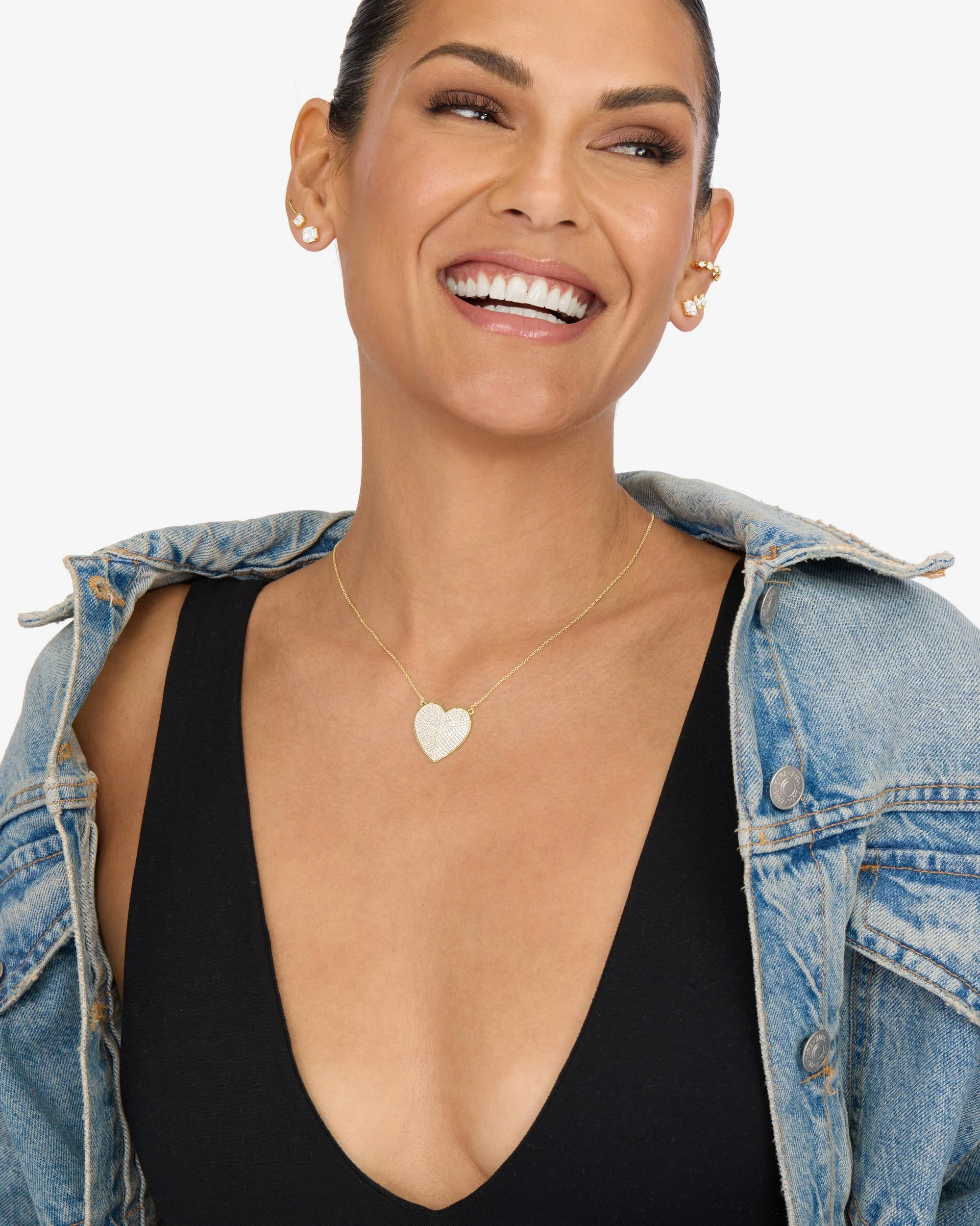 XL You Have My Whole Heart Pavé Necklace - Gold|White Diamondettes - Image 5