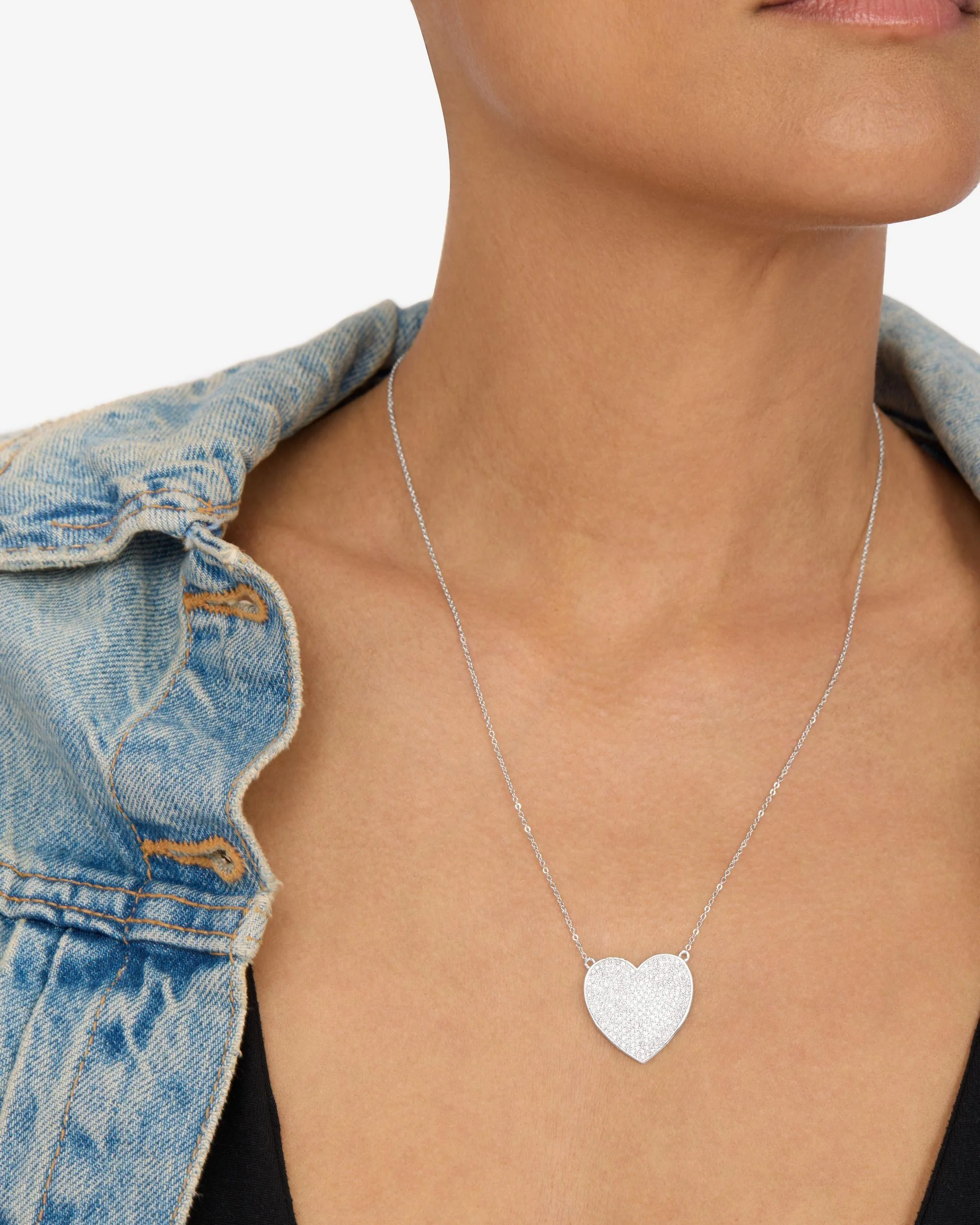 XL You Have My Whole Heart Pavé Necklace - Silver|White Diamondettes - Image 3