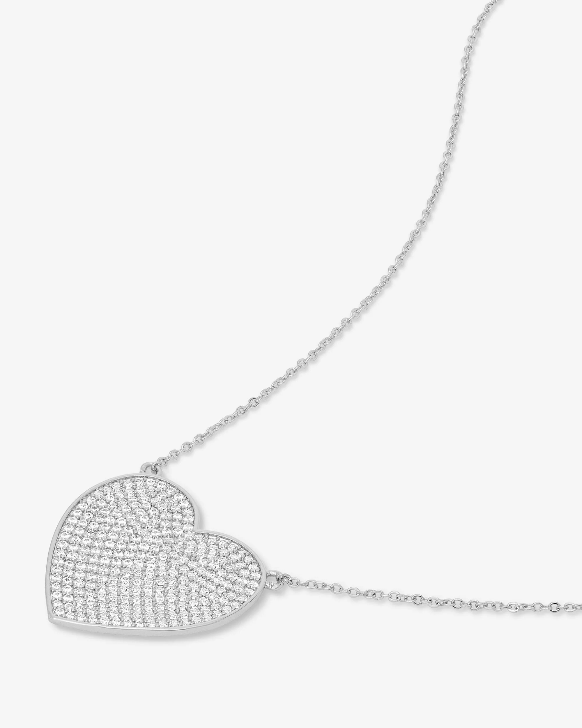 XL You Have My Whole Heart Pavé Necklace - Silver|White Diamondettes - Image 4