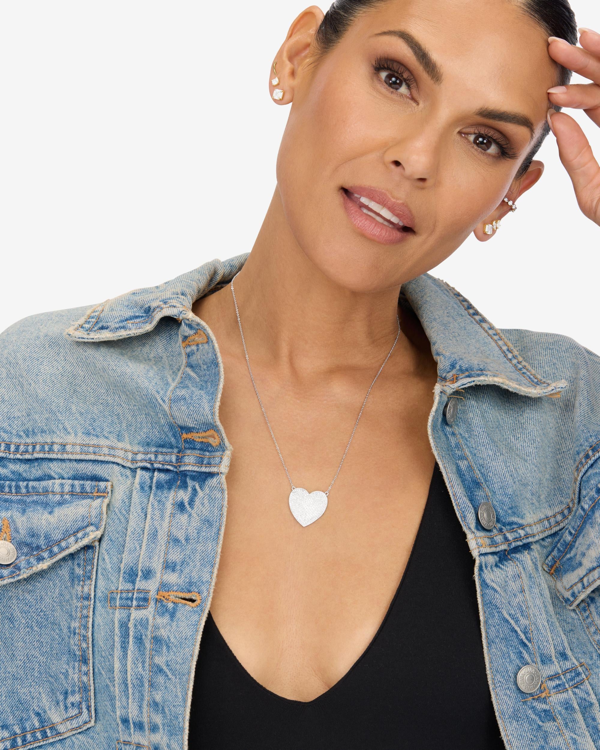 XL You Have My Whole Heart Pavé Necklace - Silver|White Diamondettes - Image 6