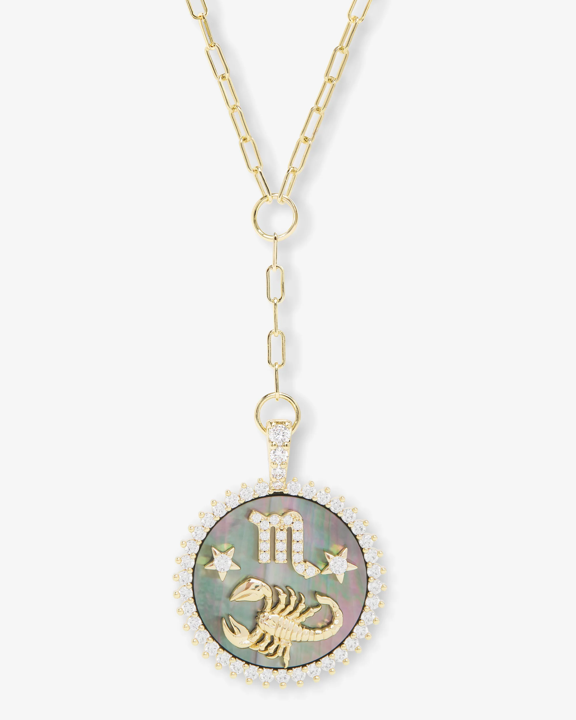 Zodiac Medallion Necklace - Gold|White Diamondettes - Image 10