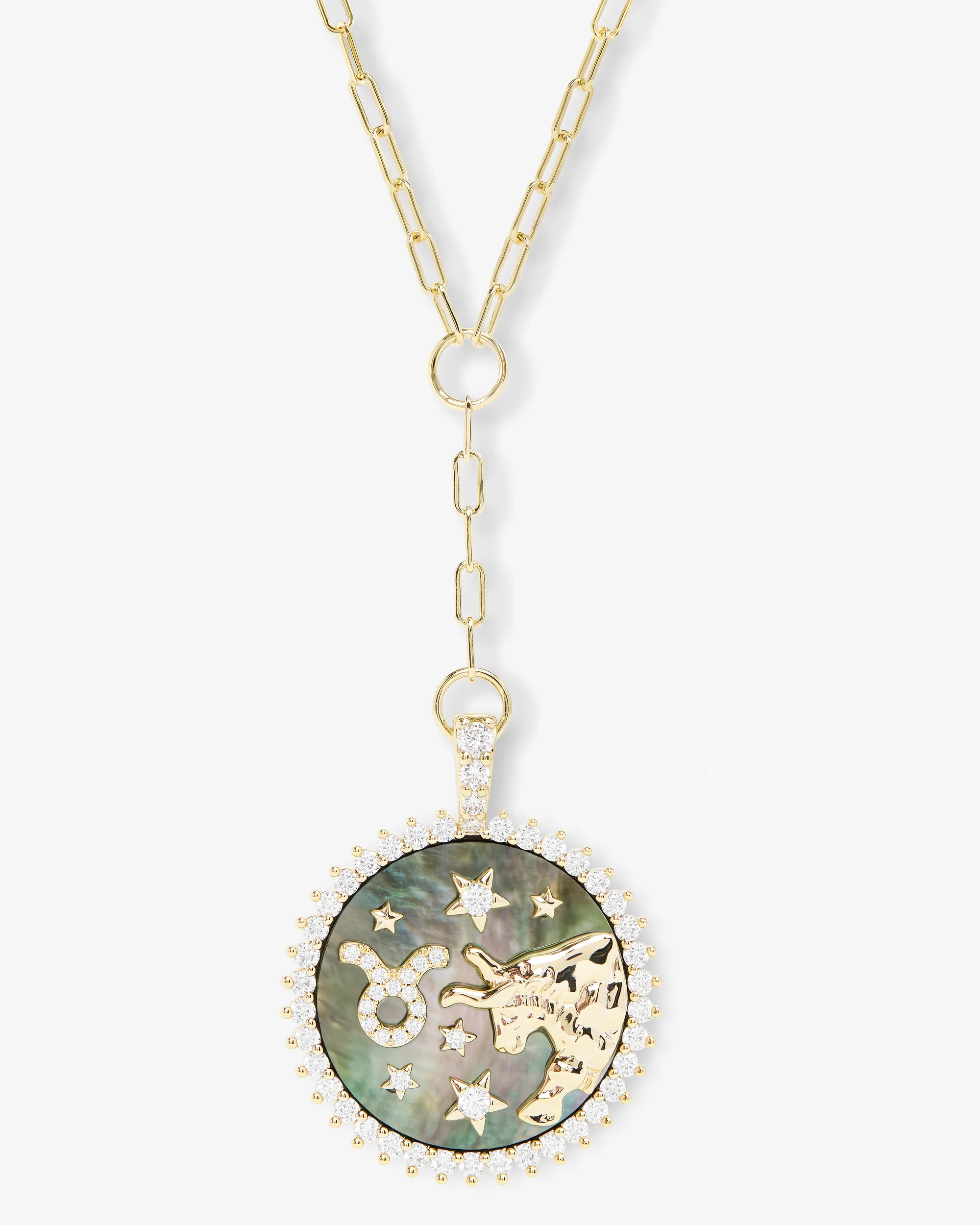 Zodiac Medallion Necklace - Gold|White Diamondettes - Image 11