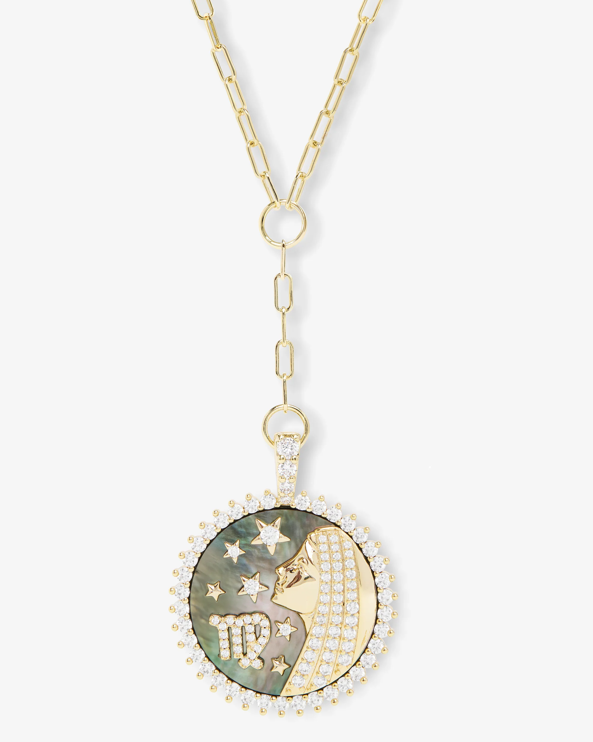 Zodiac Medallion Necklace - Gold|White Diamondettes - Image 12