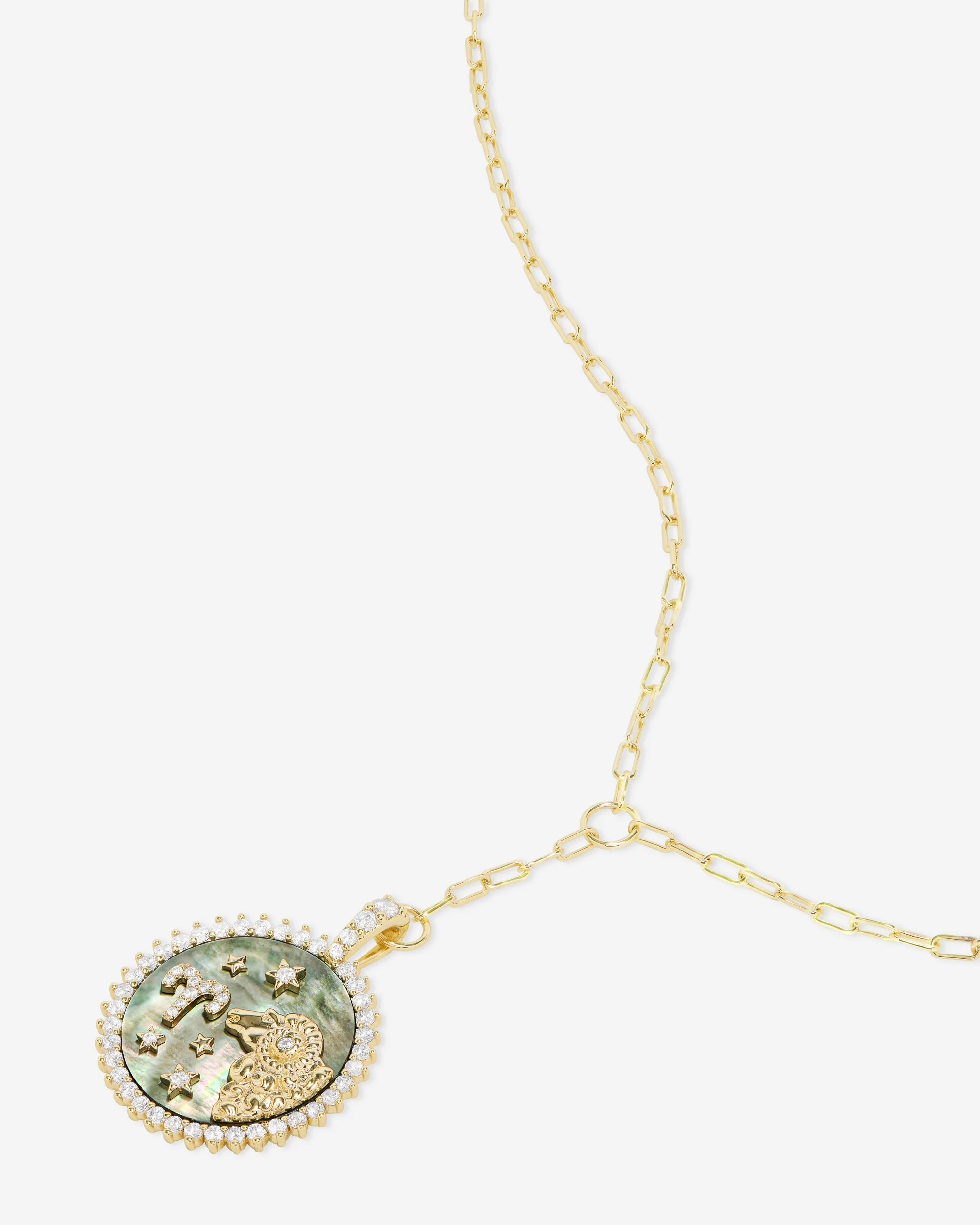 Zodiac Medallion Necklace - Gold|White Diamondettes - Image 26