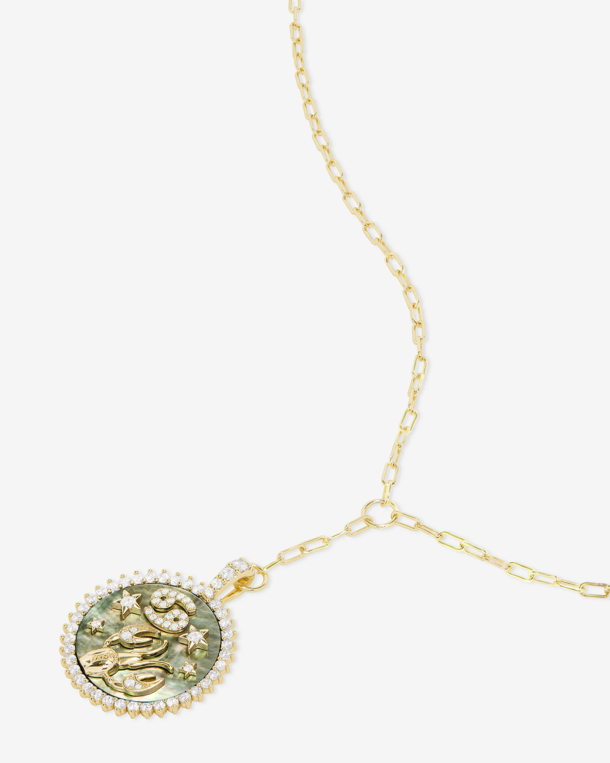 Zodiac Medallion Necklace - Gold|White Diamondettes - Image 27
