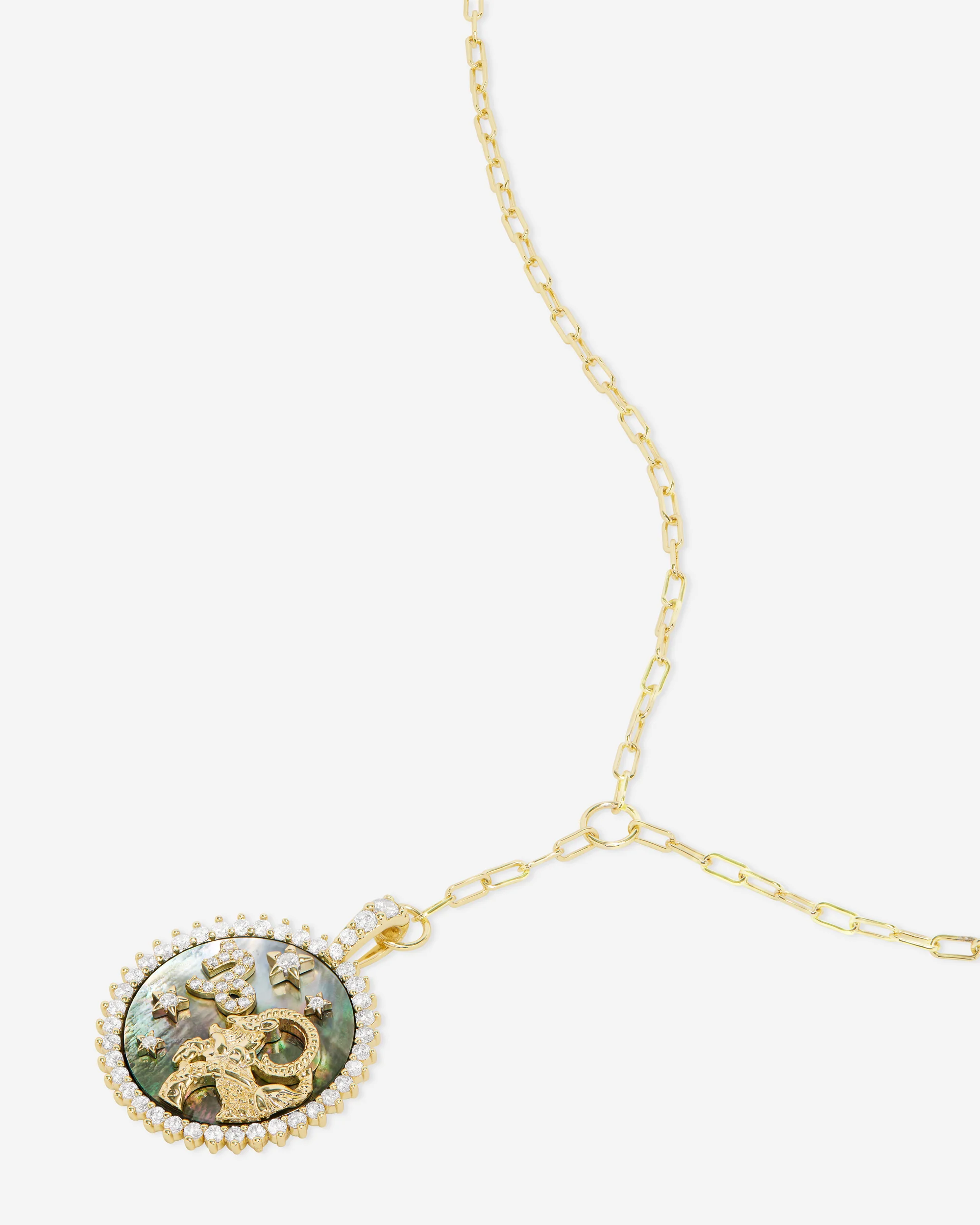 Zodiac Medallion Necklace - Gold|White Diamondettes - Image 28
