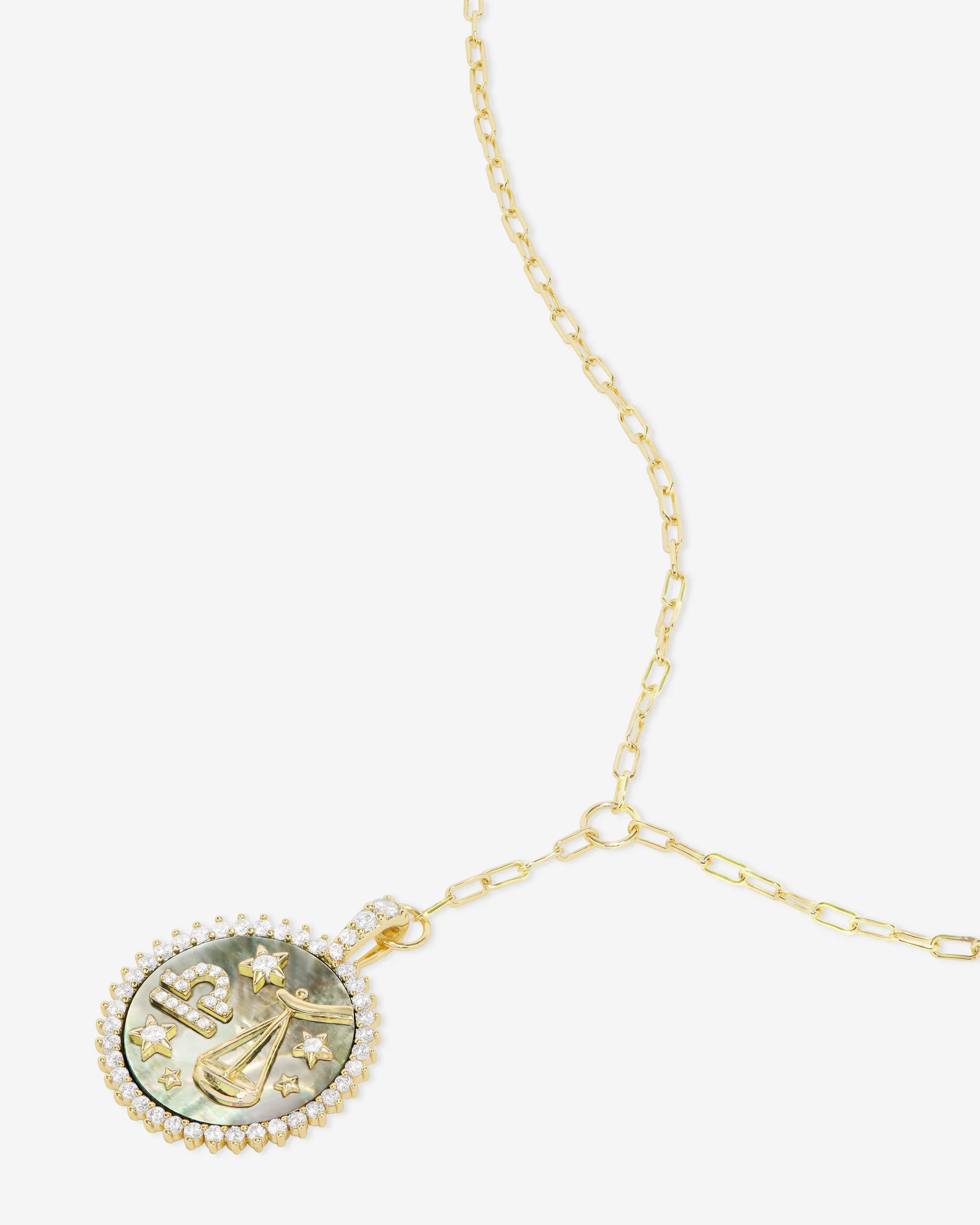 Zodiac Medallion Necklace - Gold|White Diamondettes - Image 31