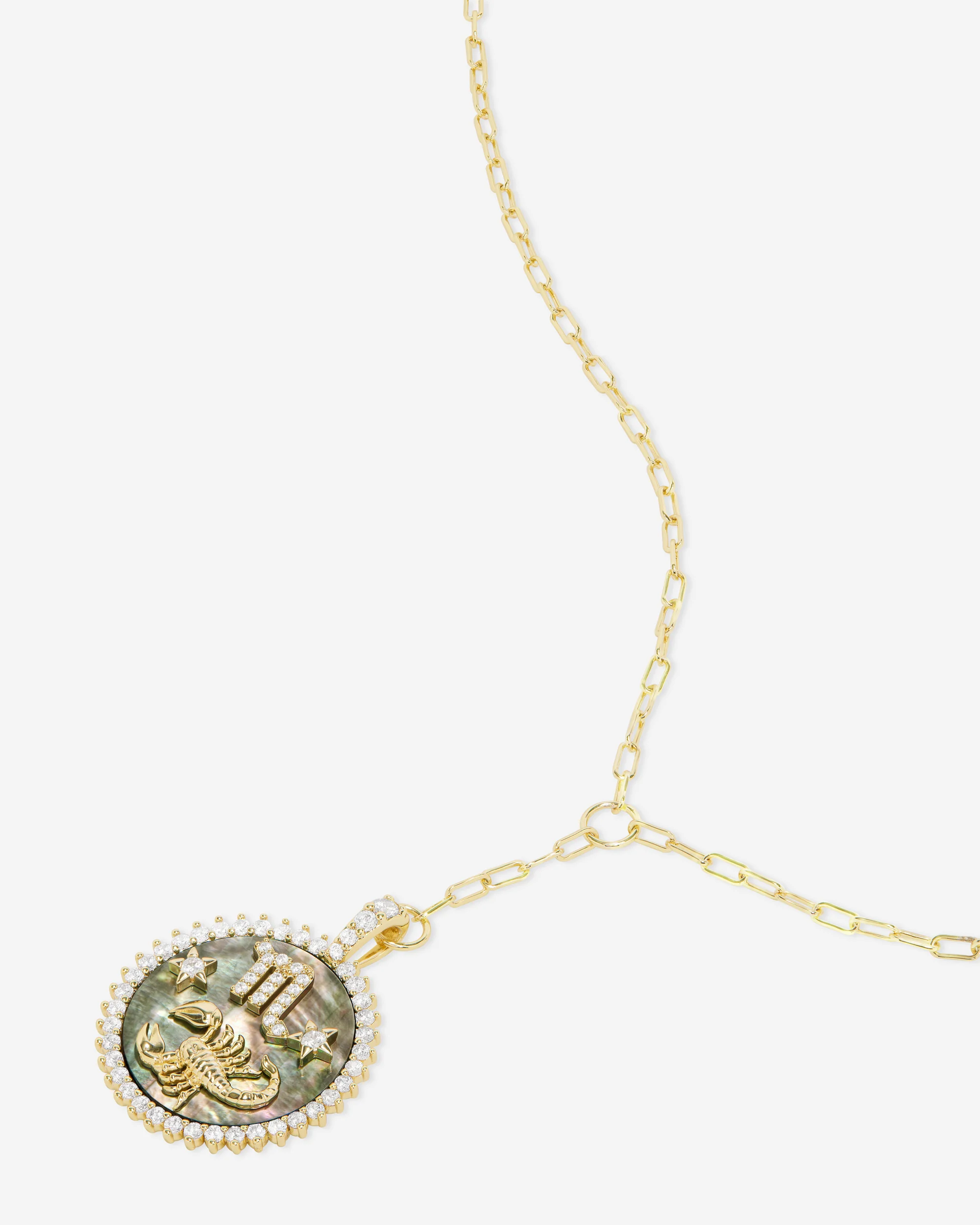 Zodiac Medallion Necklace - Gold|White Diamondettes - Image 34