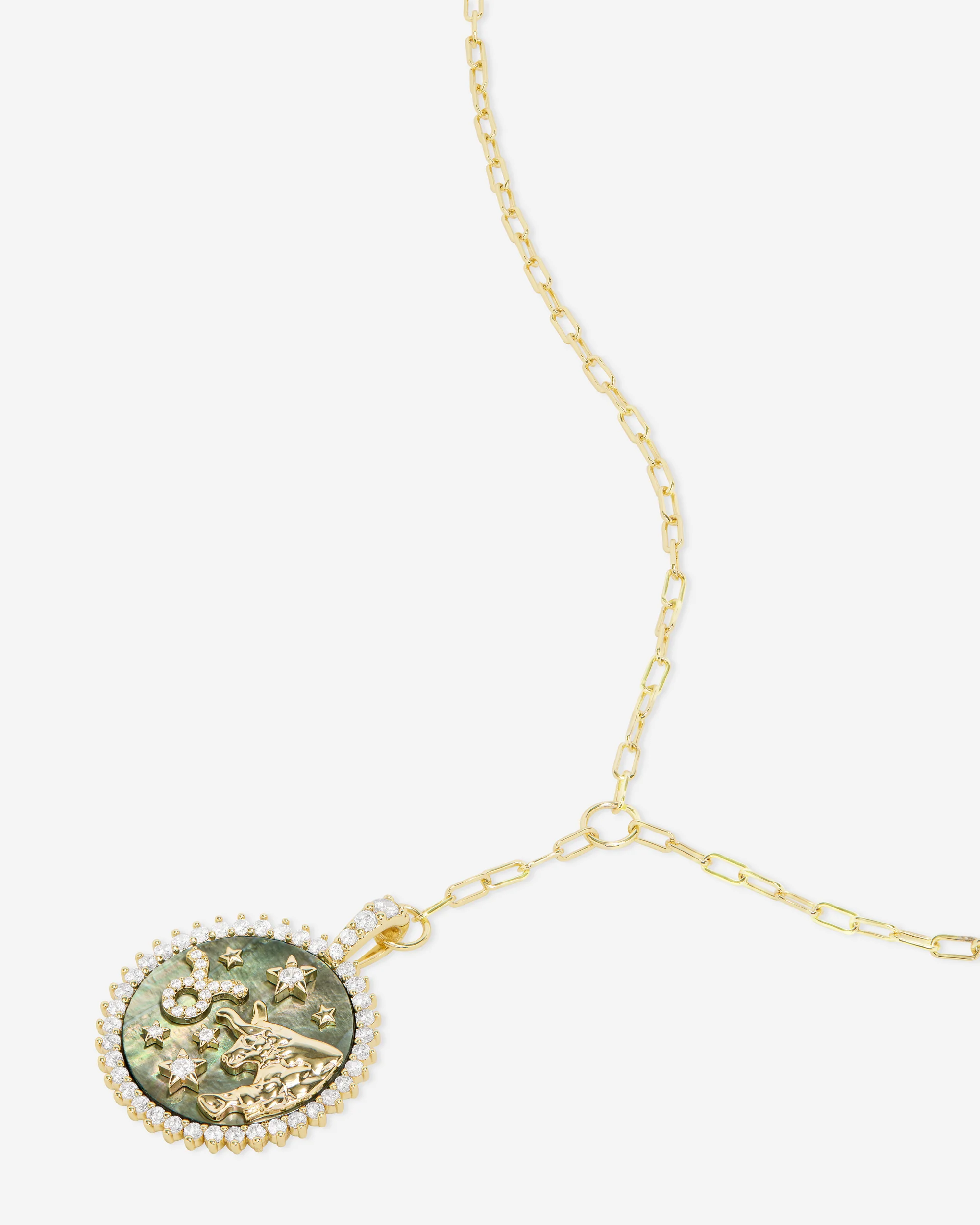 Zodiac Medallion Necklace - Gold|White Diamondettes - Image 35