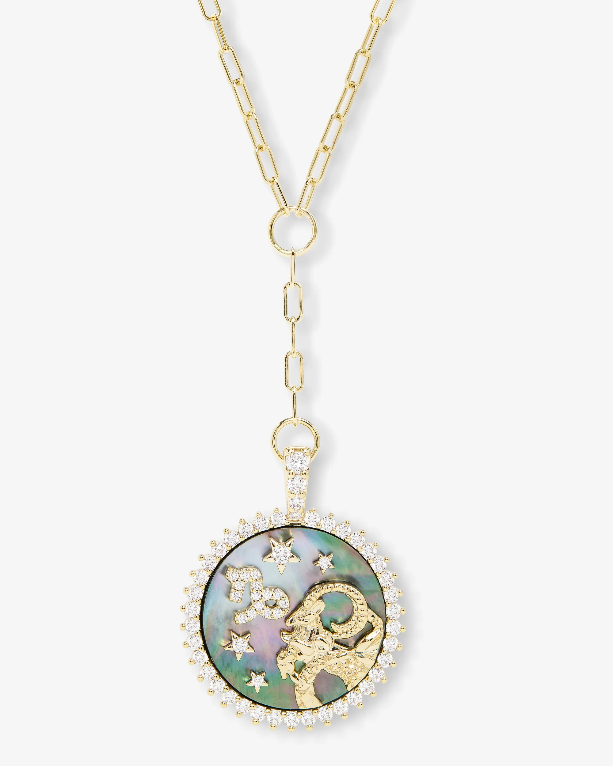 Zodiac Medallion Necklace - Gold|White Diamondettes - Image 5