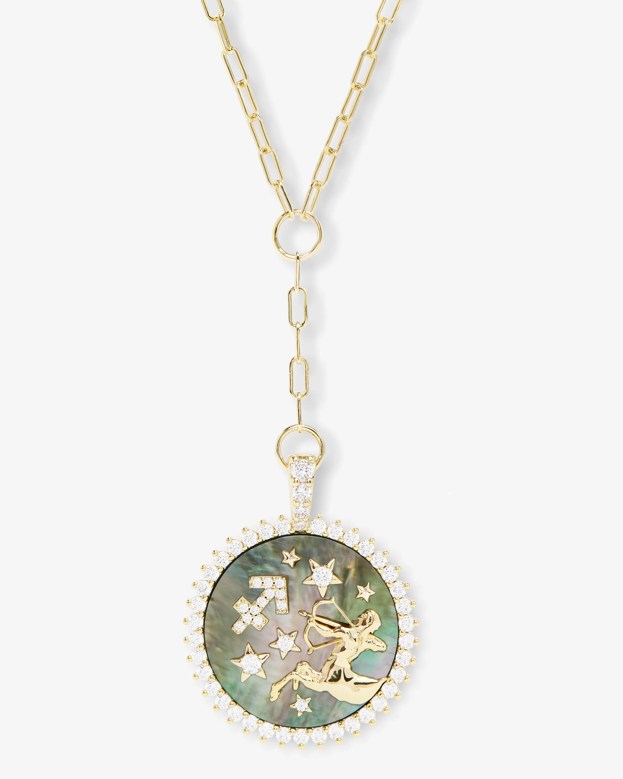 Zodiac Medallion Necklace - Gold|White Diamondettes - Image 9