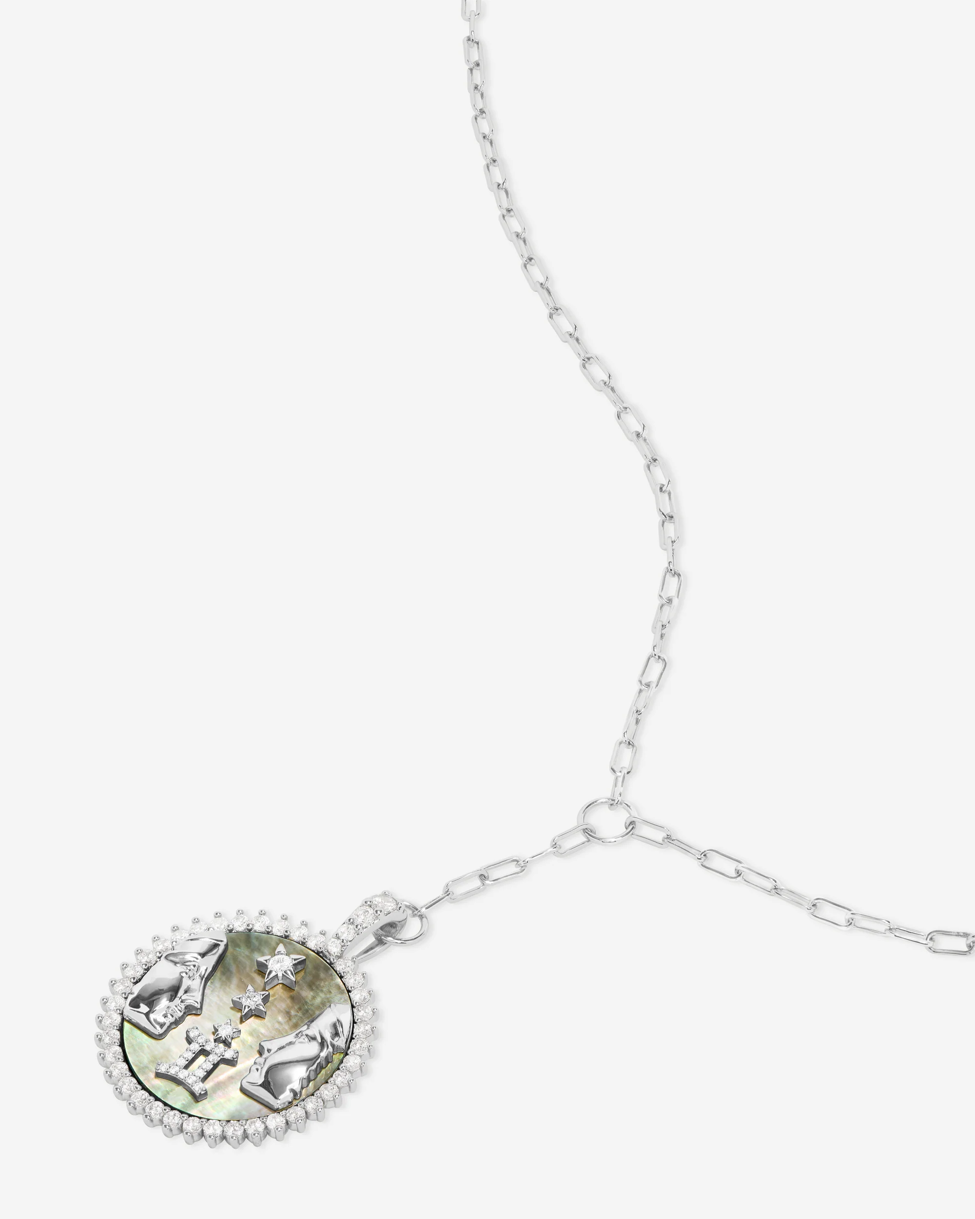 Zodiac Medallion Necklace - Silver|White Diamondettes - Image 29