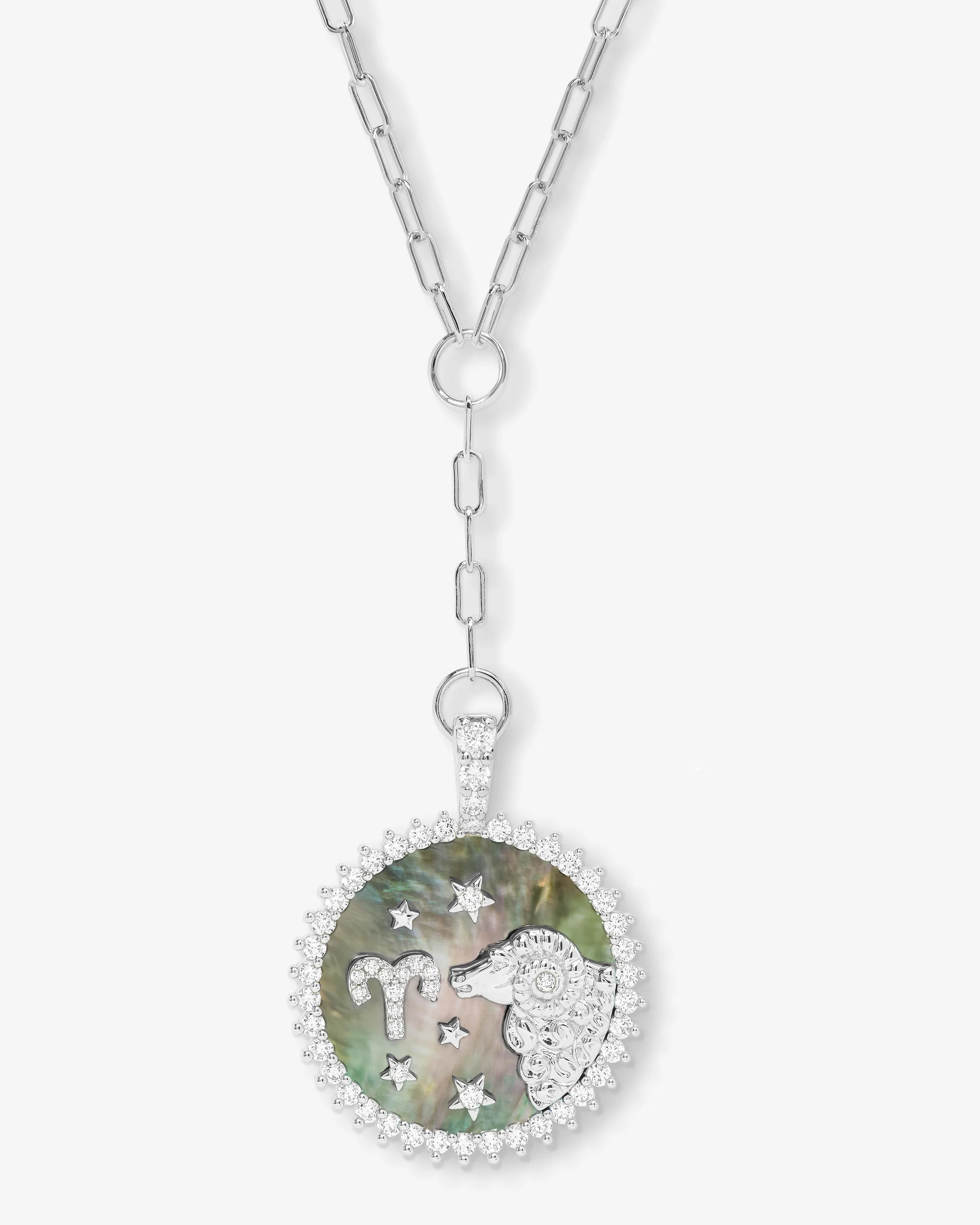 Zodiac Medallion Necklace - Silver|White Diamondettes - Image 3
