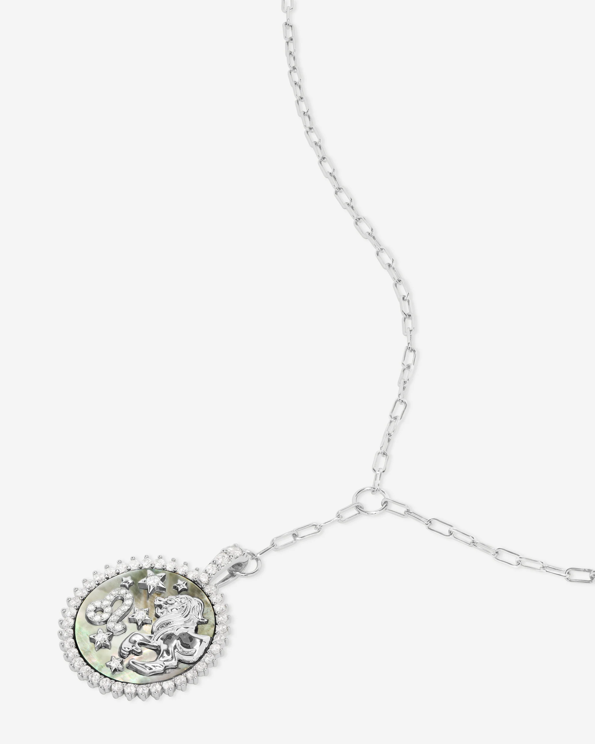 Zodiac Medallion Necklace - Silver|White Diamondettes - Image 30