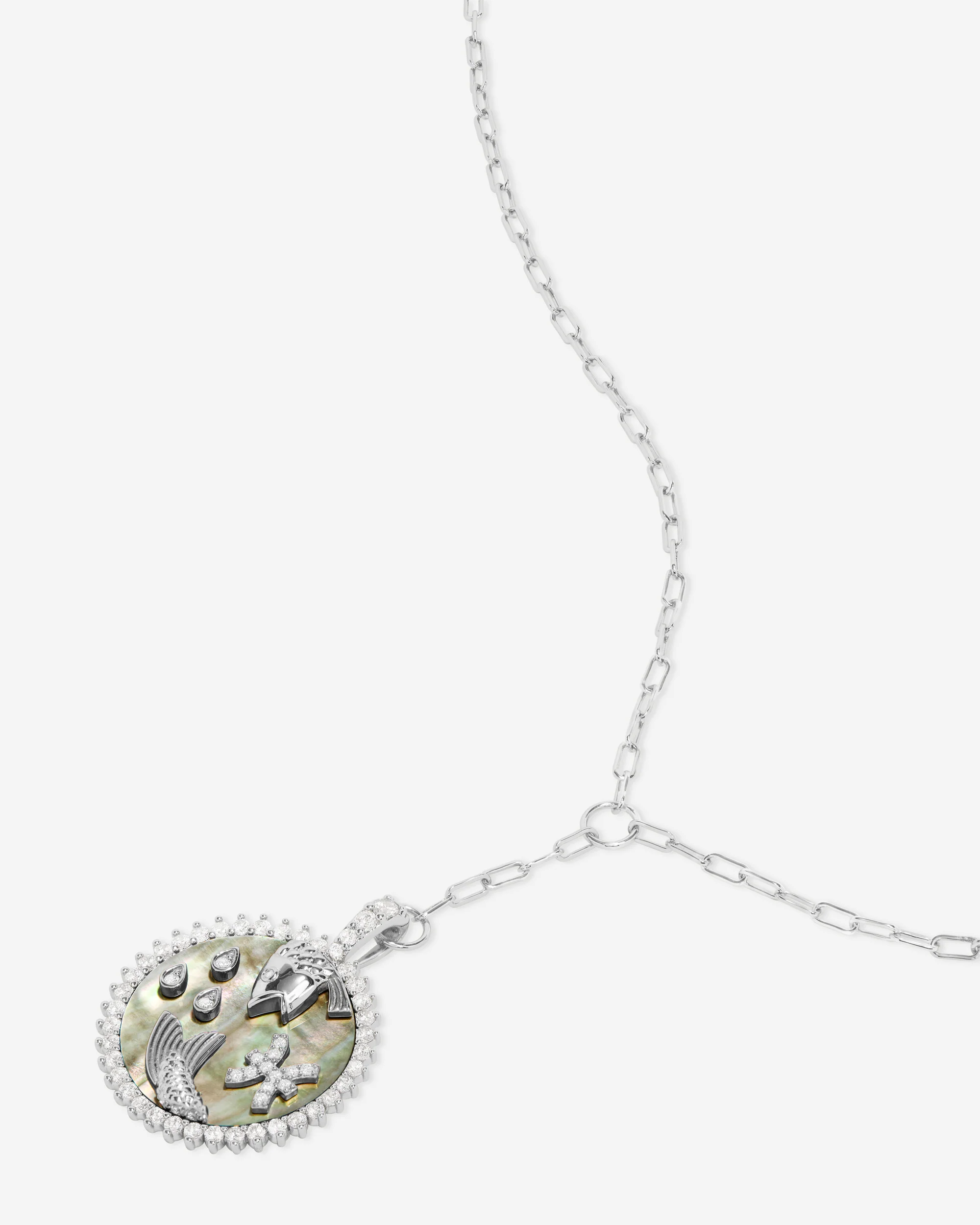 Zodiac Medallion Necklace - Silver|White Diamondettes - Image 32