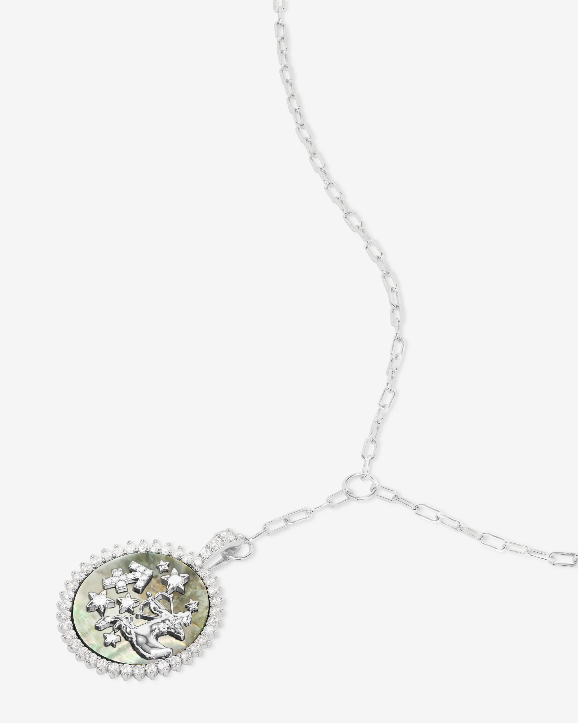 Zodiac Medallion Necklace - Silver|White Diamondettes - Image 33