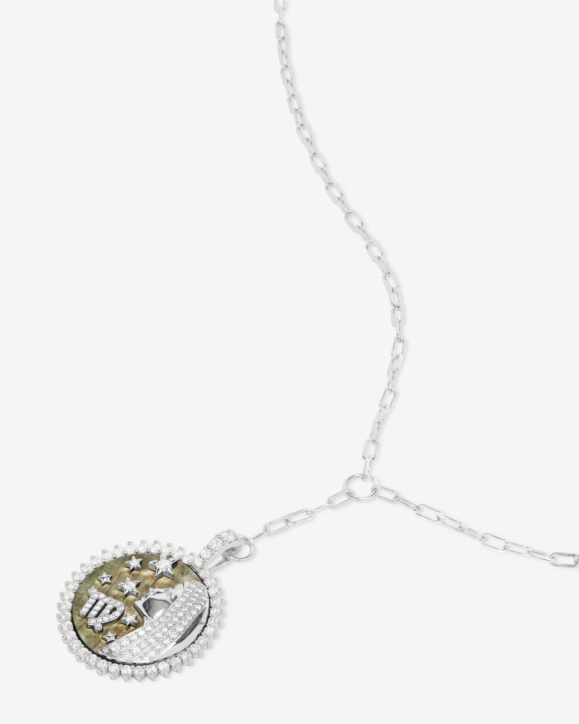 Zodiac Medallion Necklace - Silver|White Diamondettes - Image 36
