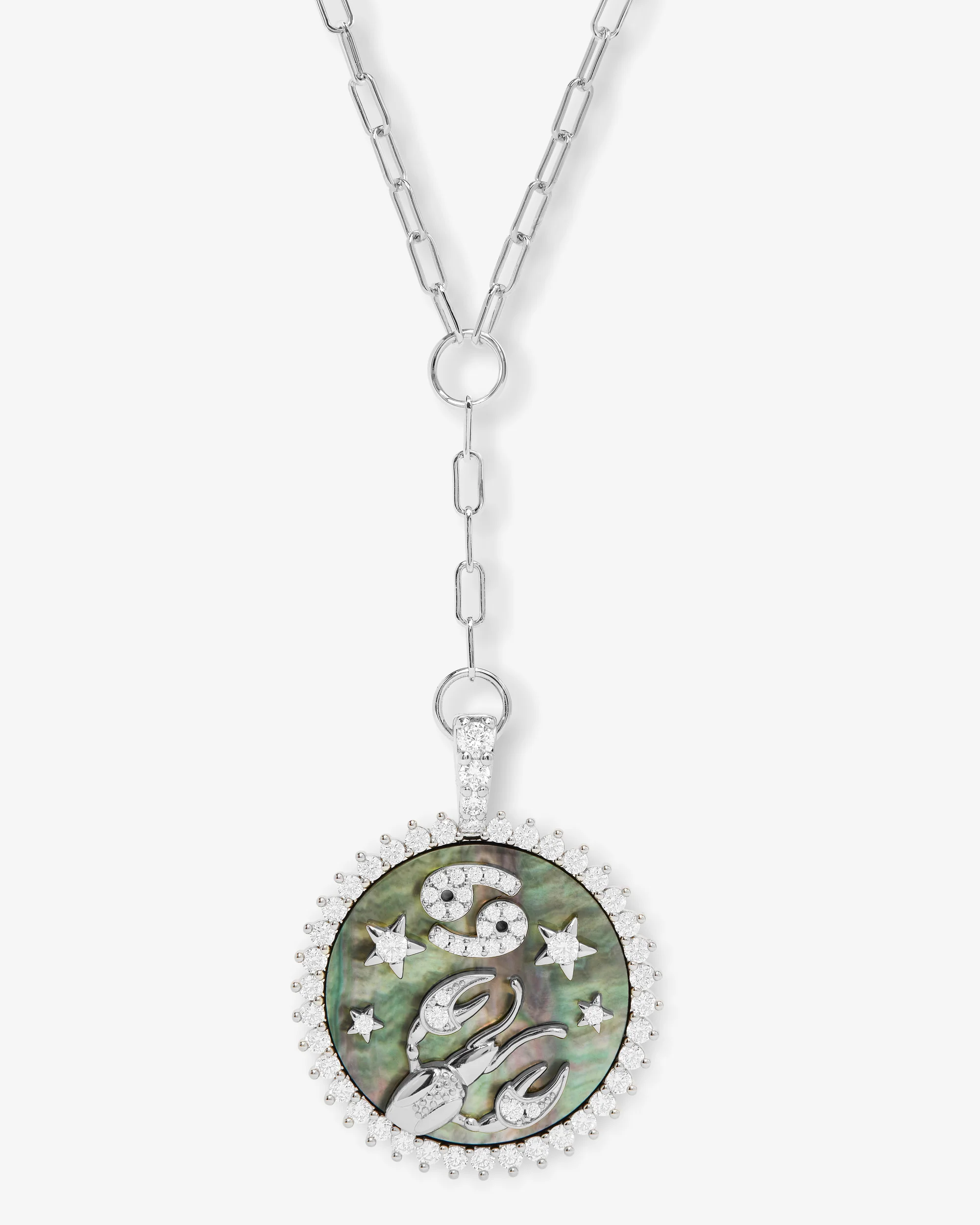 Zodiac Medallion Necklace - Silver|White Diamondettes - Image 4