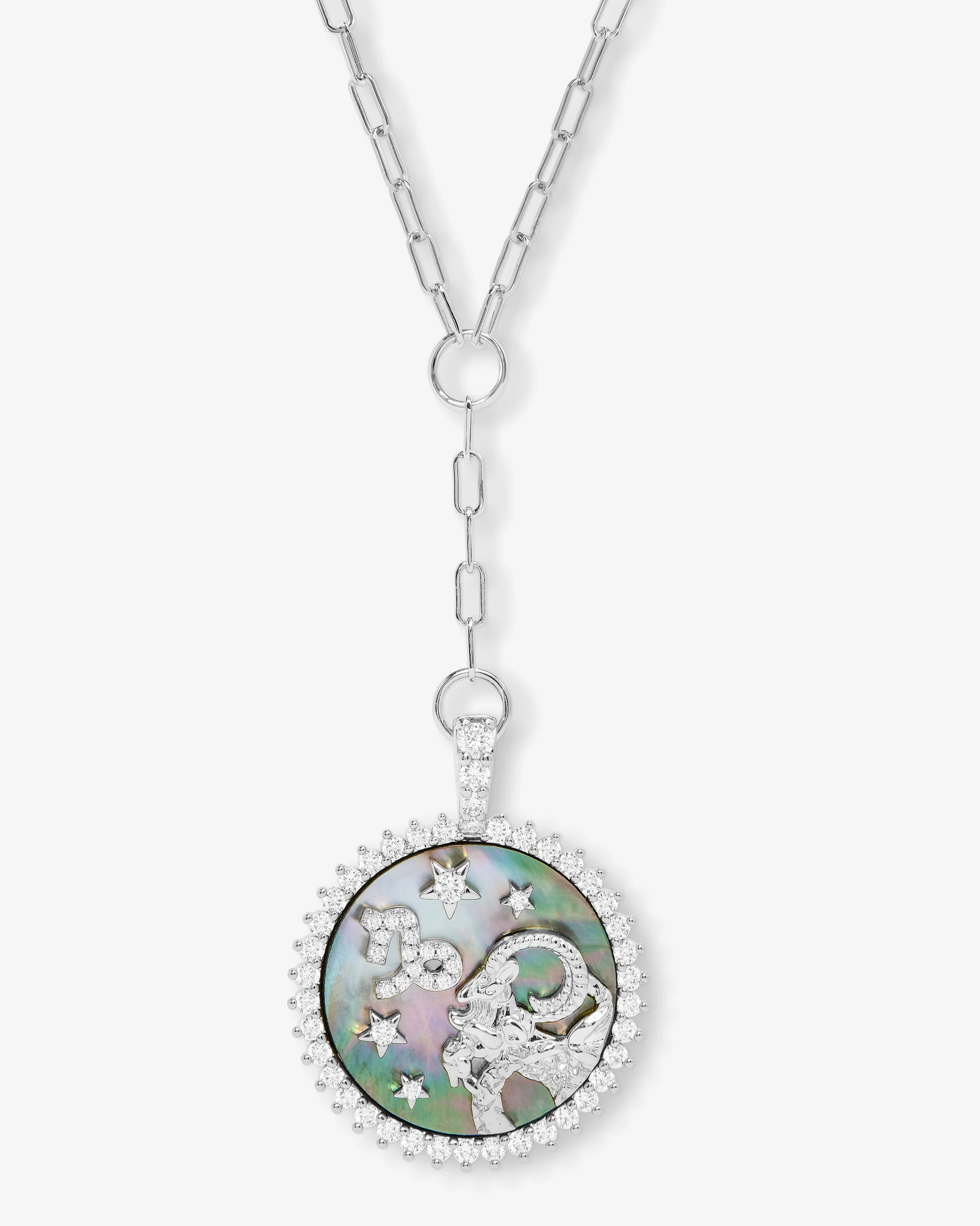 Zodiac Medallion Necklace - Silver|White Diamondettes - Image 5