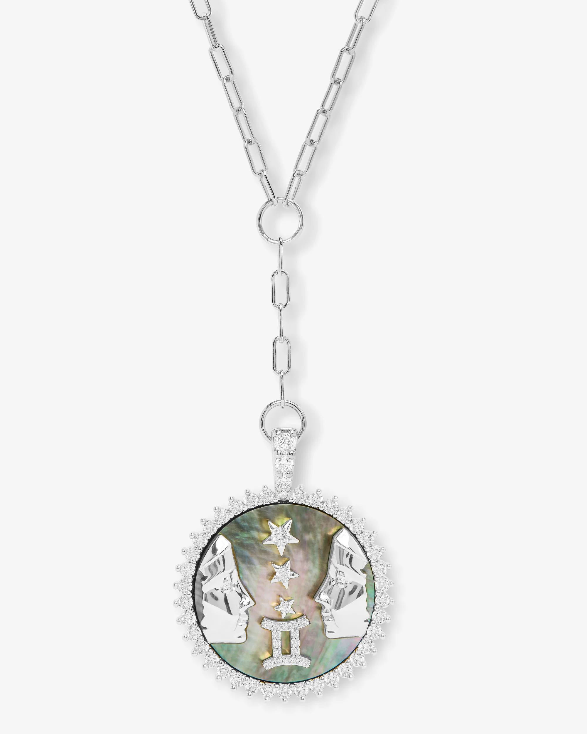 Zodiac Medallion Necklace - Silver|White Diamondettes - Image 6
