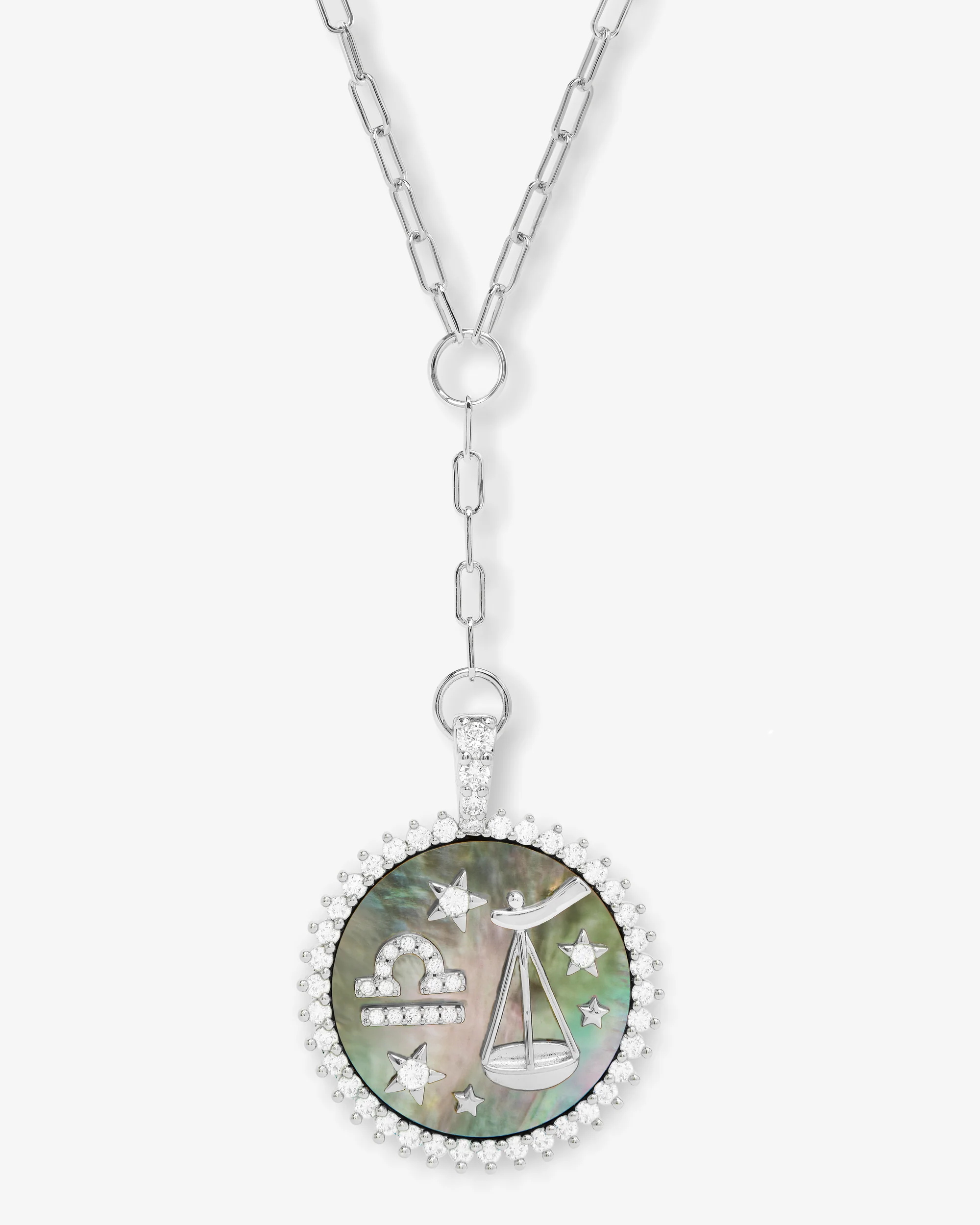 Zodiac Medallion Necklace - Silver|White Diamondettes - Image 7