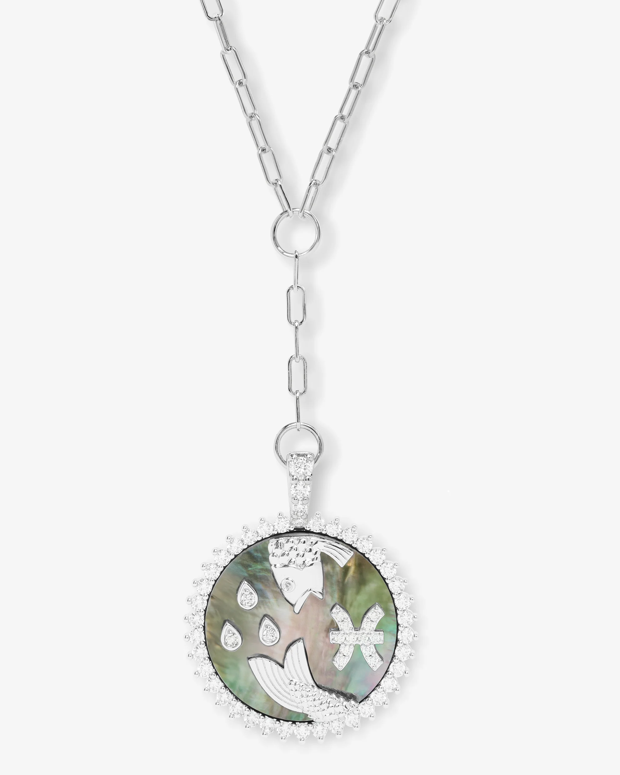 Zodiac Medallion Necklace - Silver|White Diamondettes - Image 8