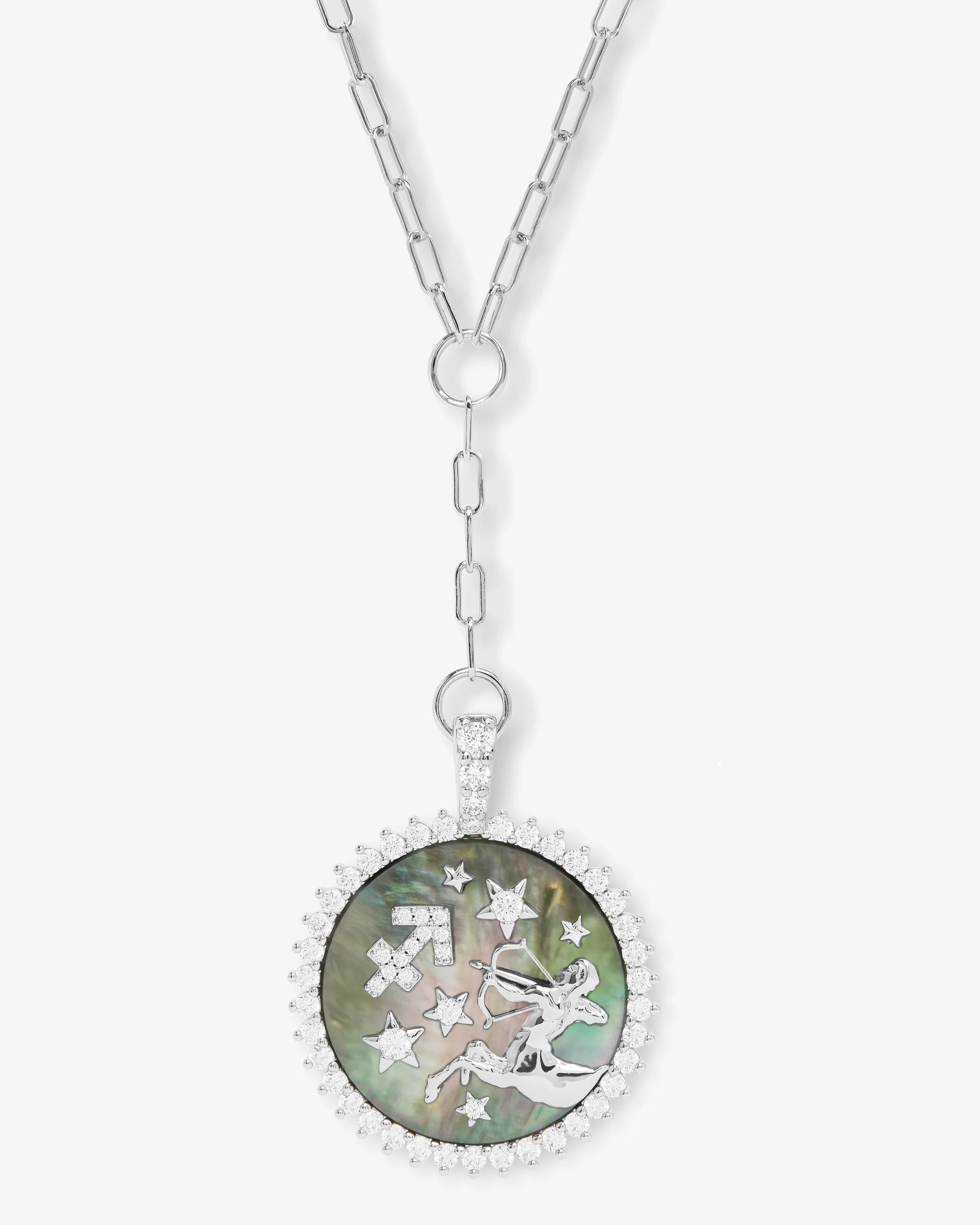 Zodiac Medallion Necklace - Silver|White Diamondettes - Image 9